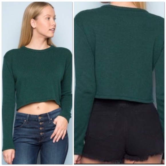 Brandy Melville Sweaters - Brandy Melville Francesca dark green cropped crew neck sweater